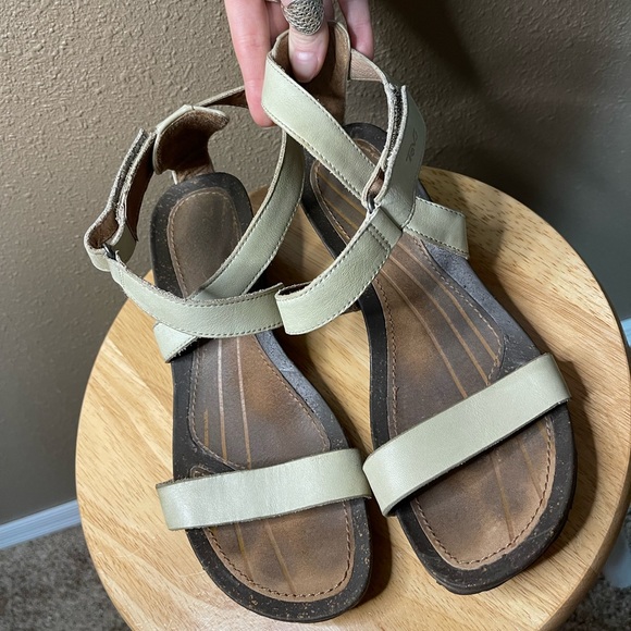 Teva Cabrillo Light Green Strappy Leather Cork Wedge Sandals Women’s 9.5 - Picture 3 of 15